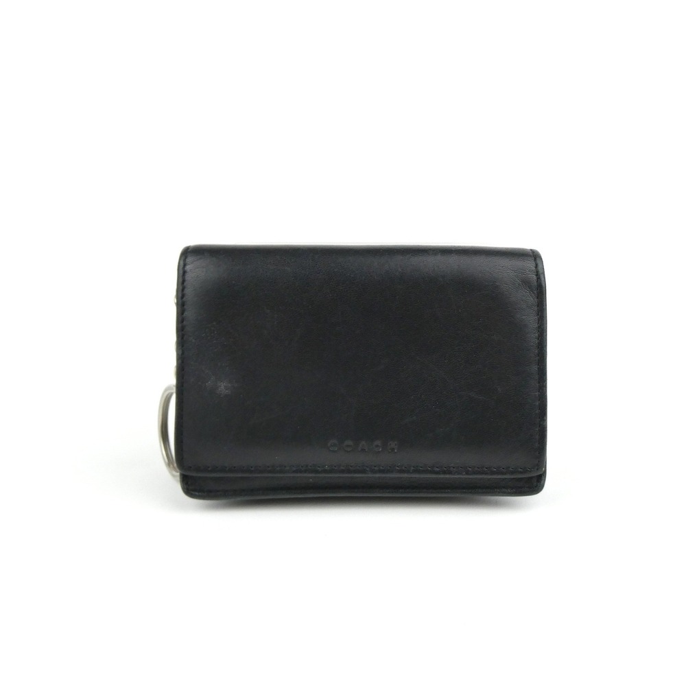 Coach Black Leather Small Bifold Card Wallet w/ Keychain